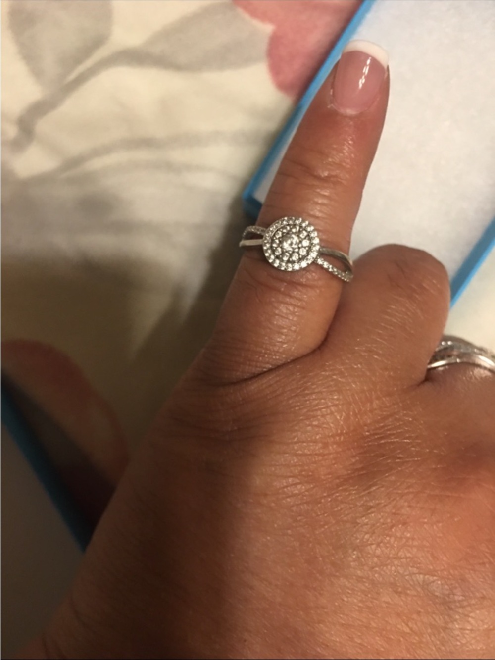 Silver-Tone Round Halo Diamond Accent Women's Ring - Silver